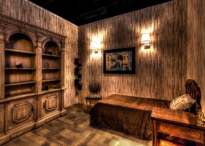 A high-tech escape room environment