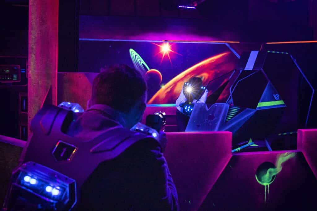 A futuristic laser tag arena